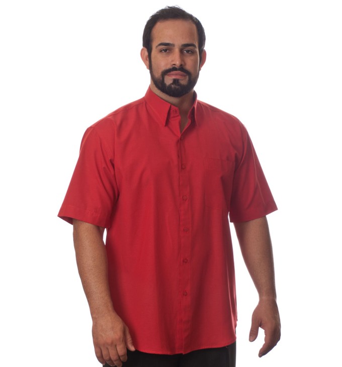 Camisa social vermelha masculina de microfibra manga curta Camisa social vermelha masculina de microfibra manga curta