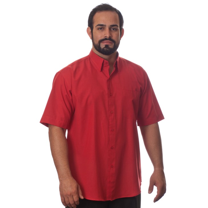 Camisa social vermelha masculina de microfibra manga curta