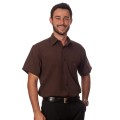 Camisa social marrom café masculina de microfibra manga curta