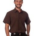 Camisa social marrom café masculina de microfibra manga curta