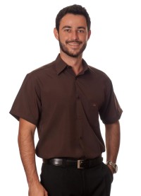 Camisa social marrom café masculina de microfibra manga curta