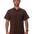 Camisa social marrom café masculina de microfibra manga curta