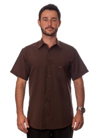 Camisa social marrom café masculina de microfibra manga curta