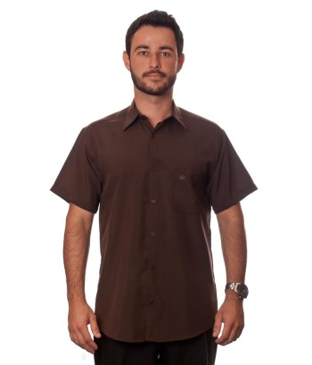 Camisa social marrom café masculina de microfibra manga curta