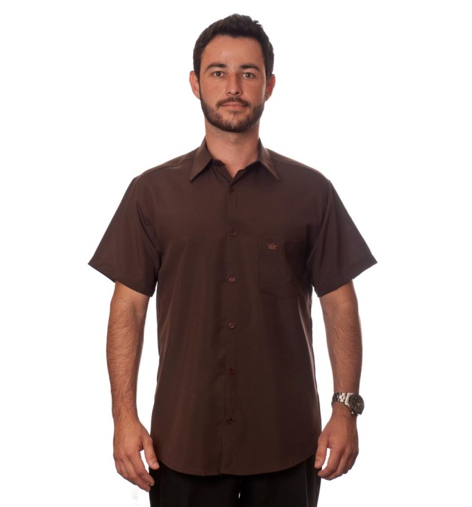 Camisa social marrom café masculina de microfibra manga curta Camisa social marrom café masculina de microfibra manga curta