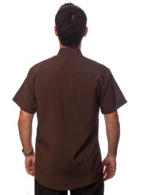 Camisa social marrom café masculina de microfibra manga curta