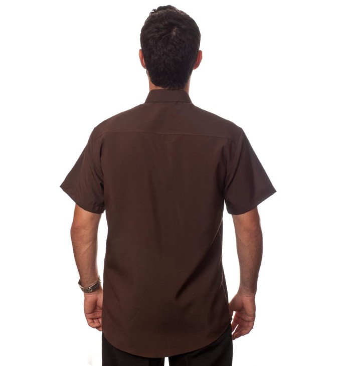 Camisa social marrom café masculina de microfibra manga curta Camisa social marrom café masculina de microfibra manga curta