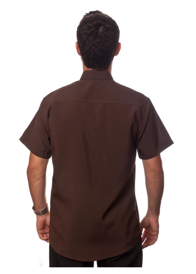 Camisa social marrom café masculina de microfibra manga curta