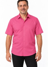 Camisa social pink masculina de microfibra manga curta