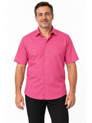 Camisa social pink masculina de microfibra manga curta
