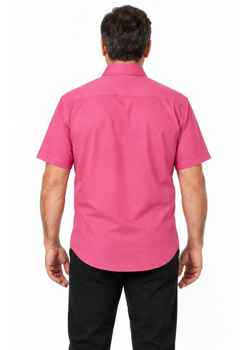 Camisa social pink masculina de microfibra manga curta