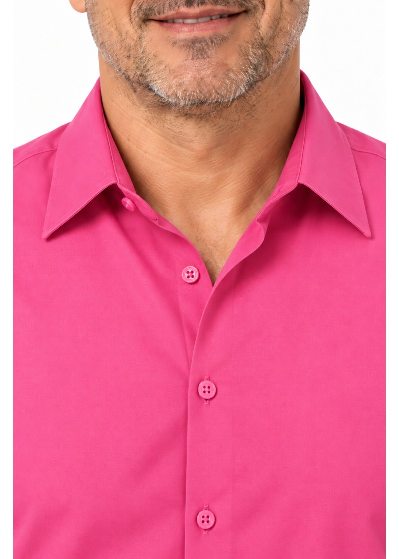 Camisa social pink masculina de microfibra manga curta