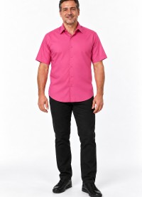 Camisa social pink masculina de microfibra manga curta