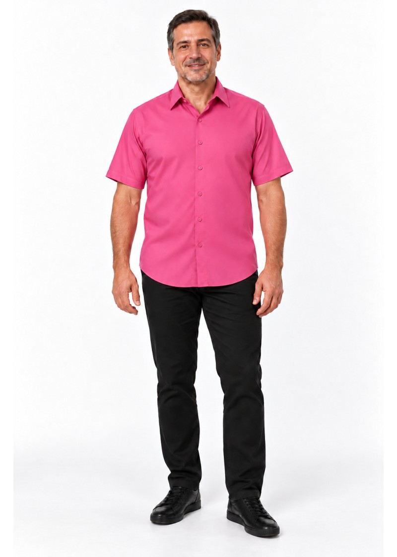 Camisa social pink masculina de microfibra manga curta