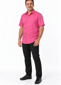 Camisa social pink masculina de microfibra manga curta
