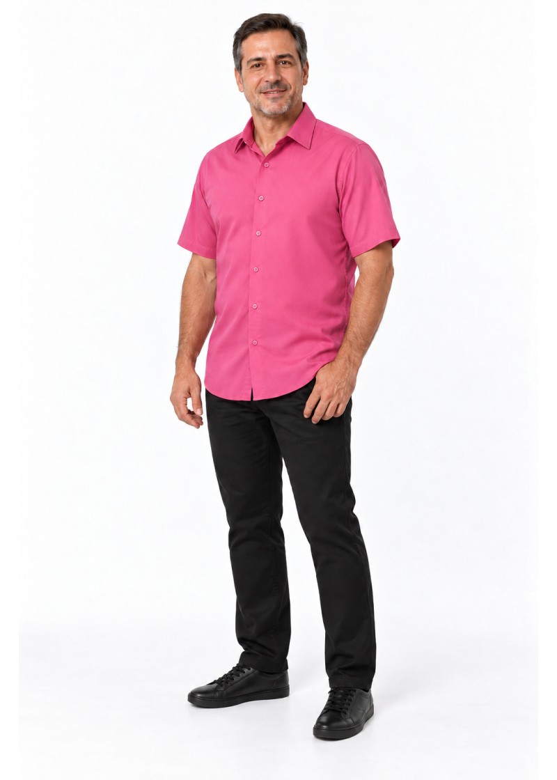 Camisa social pink masculina de microfibra manga curta