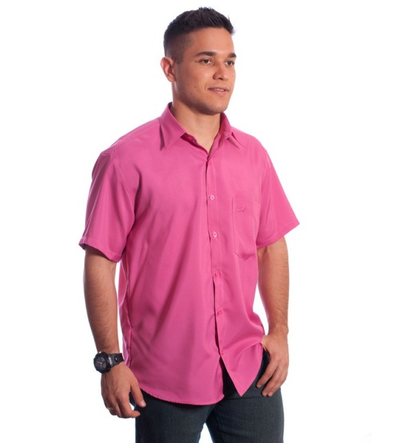 Camisa social pink masculina de microfibra manga curta