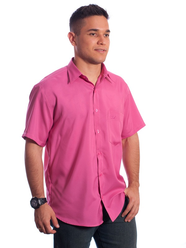 Camisa social pink masculina de microfibra manga curta