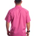 Camisa social pink masculina de microfibra manga curta