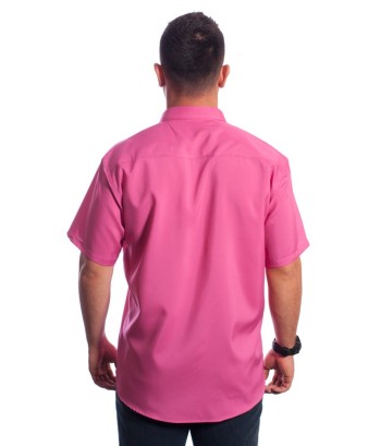 Camisa social pink masculina de microfibra manga curta