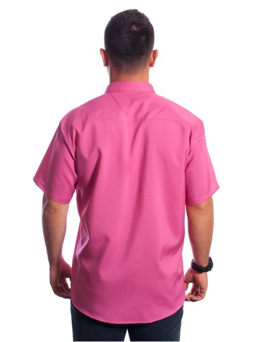 Camisa social pink masculina de microfibra manga curta