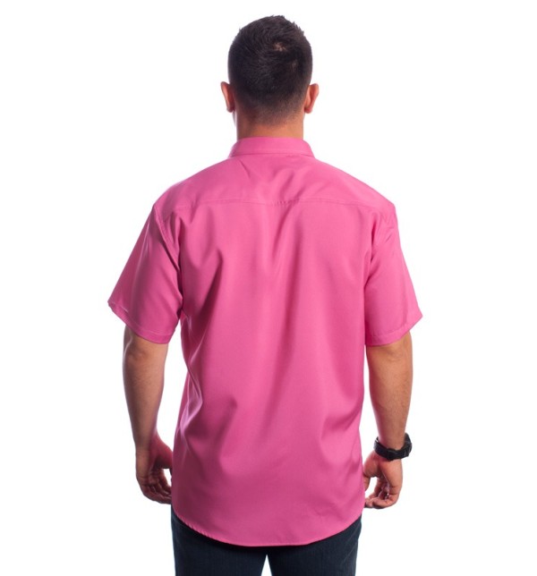 Camisa social pink masculina de microfibra manga curta
