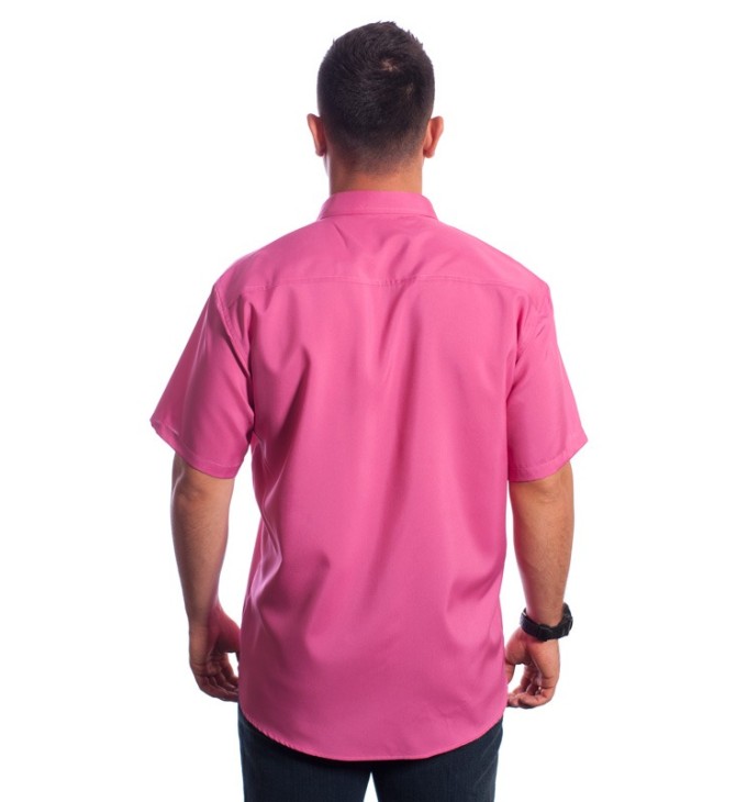 Camisa social pink masculina de microfibra manga curta