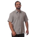 Camisa social cinza médio masculina de microfibra manga curta