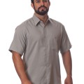 Camisa social cinza médio masculina de microfibra manga curta