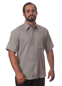 Camisa social cinza médio masculina de microfibra manga curta