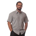 Camisa social cinza médio masculina de microfibra manga curta