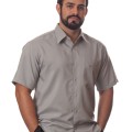 Camisa social cinza médio masculina de microfibra manga curta