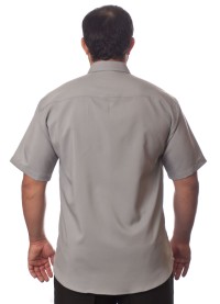 Camisa social cinza médio masculina de microfibra manga curta