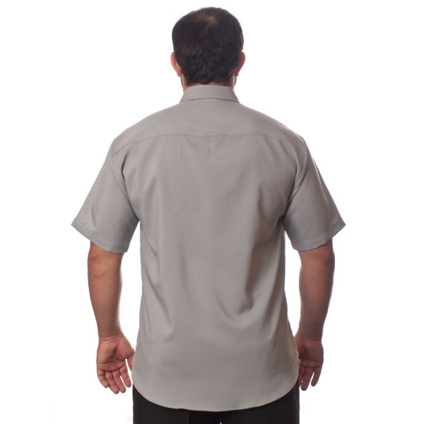 Camisa social cinza médio masculina de microfibra manga curta