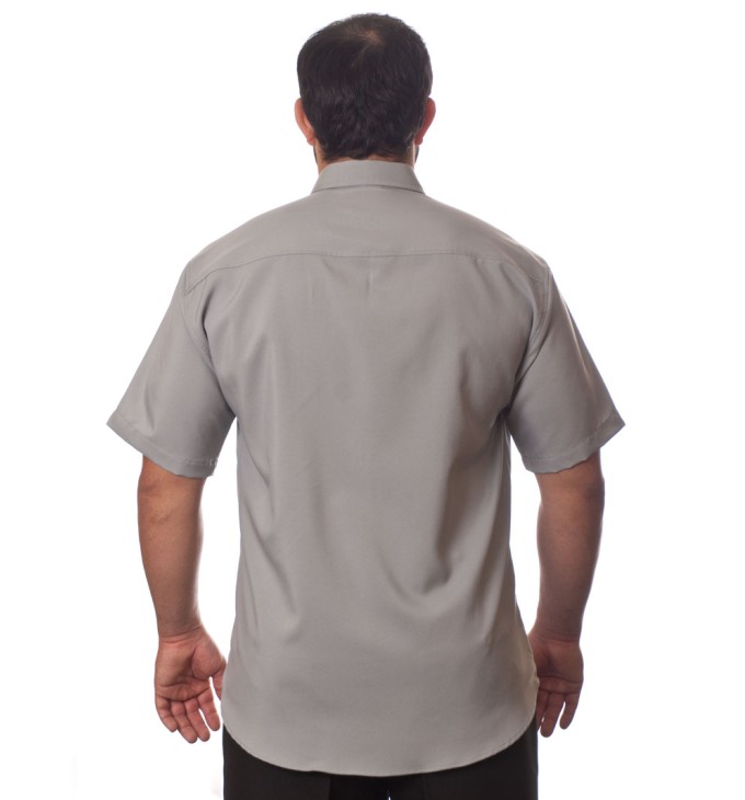 Camisa social cinza médio masculina de microfibra manga curta Camisa social cinza médio masculina de microfibra manga curta