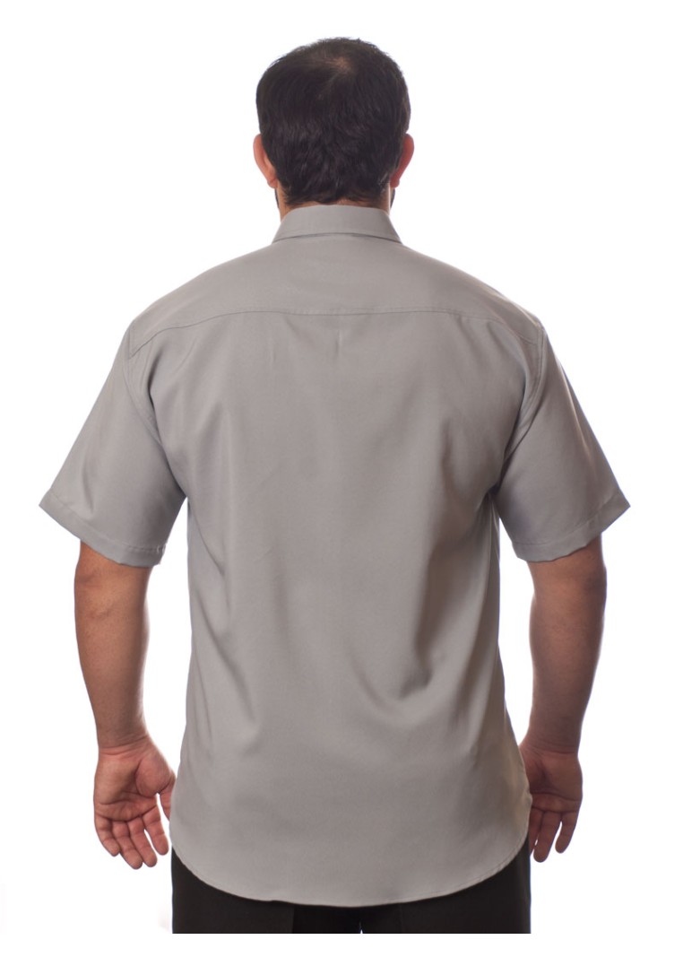 Camisa social cinza médio masculina de microfibra manga curta