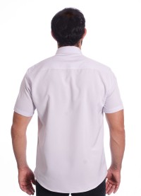 Camisa social cinza claro masculina de microfibra manga curta
