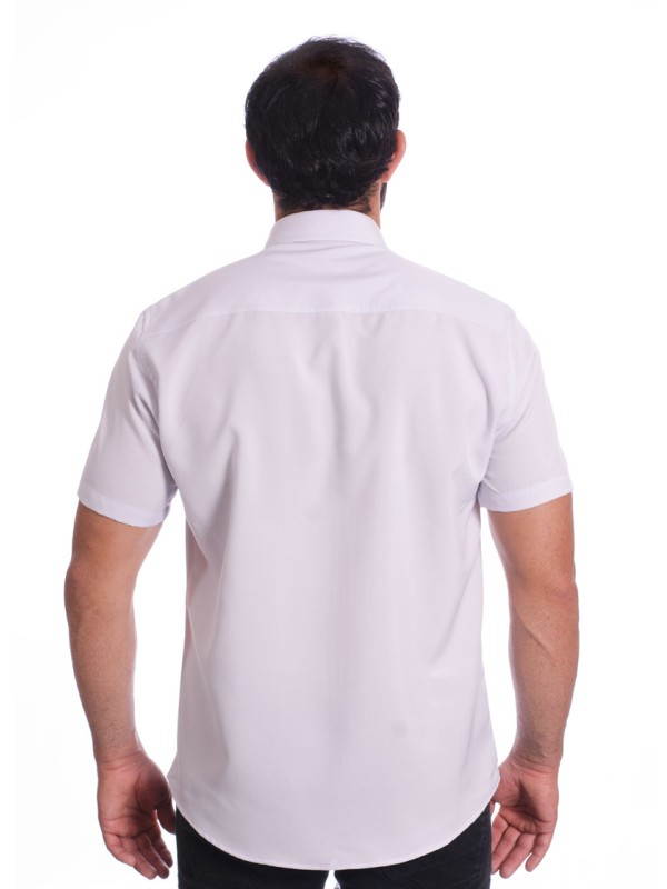 Camisa social cinza claro masculina de microfibra manga curta