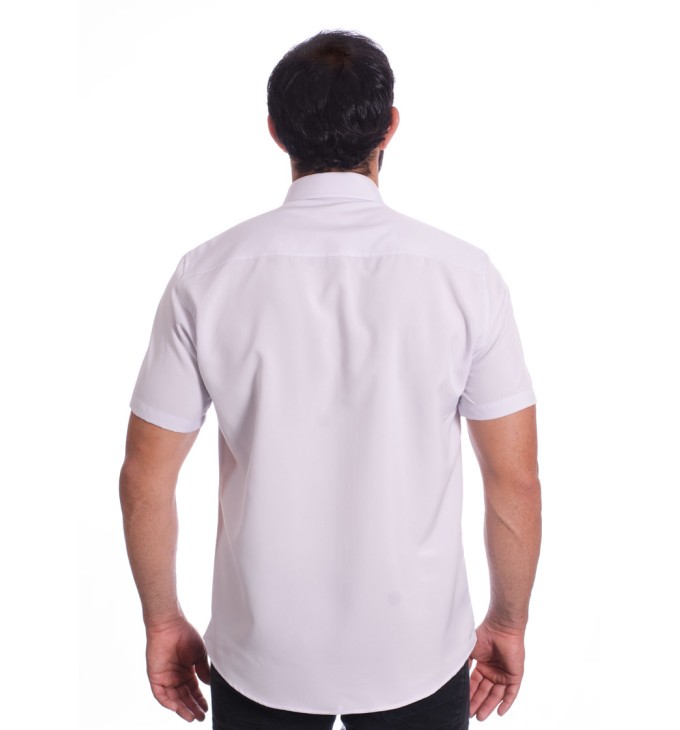 Camisa social cinza claro masculina de microfibra manga curta
