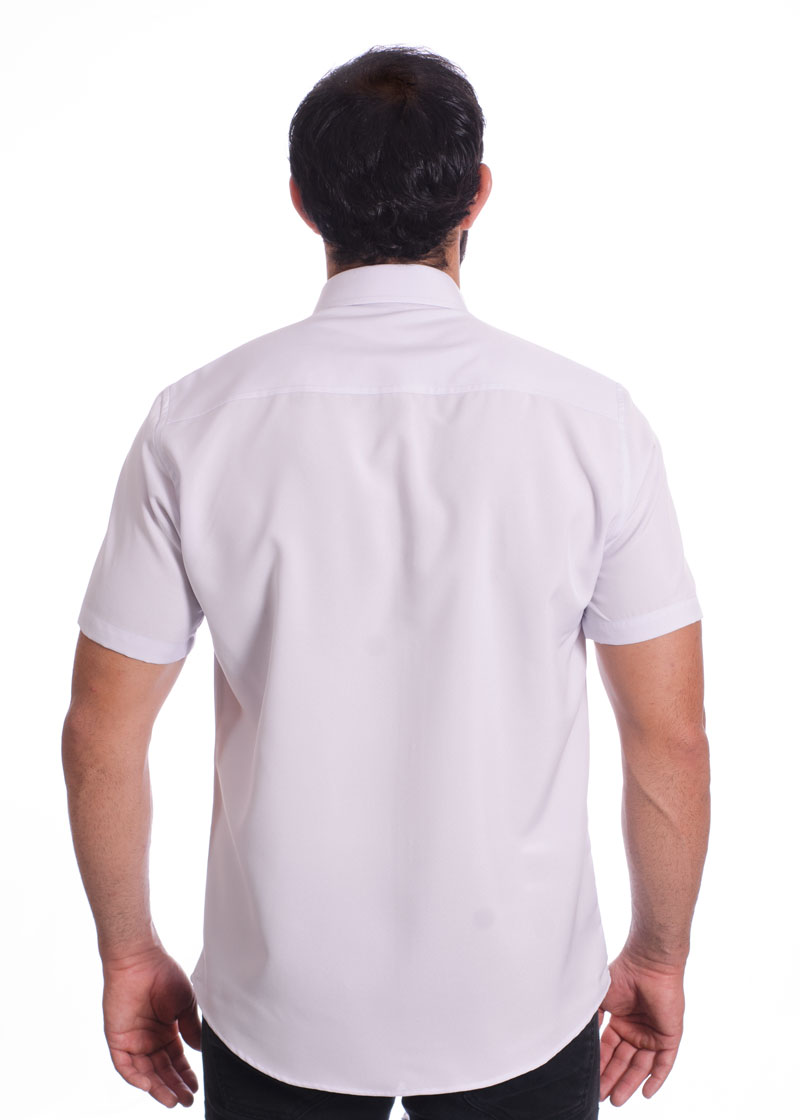 Camisa social cinza claro masculina de microfibra manga curta