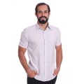 Camisa social cinza claro masculina de microfibra manga curta