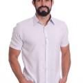 Camisa social cinza claro masculina de microfibra manga curta