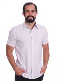 Camisa social cinza claro masculina de microfibra manga curta