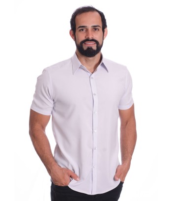 Camisa social cinza claro masculina de microfibra manga curta