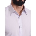 Camisa social cinza claro masculina de microfibra manga curta