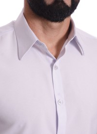 Camisa social cinza claro masculina de microfibra manga curta