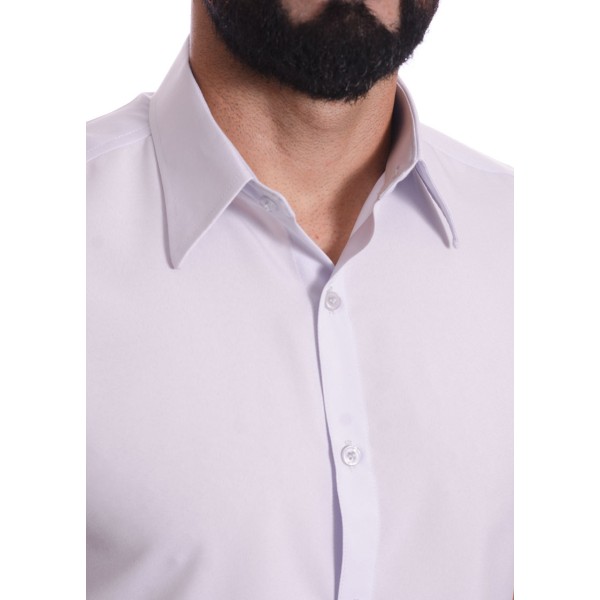 Camisa social cinza claro masculina de microfibra manga curta