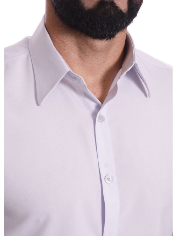 Camisa social cinza claro masculina de microfibra manga curta