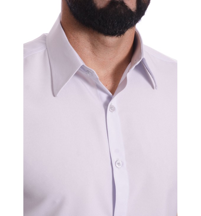 Camisa social cinza claro masculina de microfibra manga curta