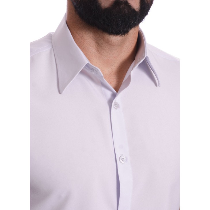 Camisa social cinza claro masculina de microfibra manga curta